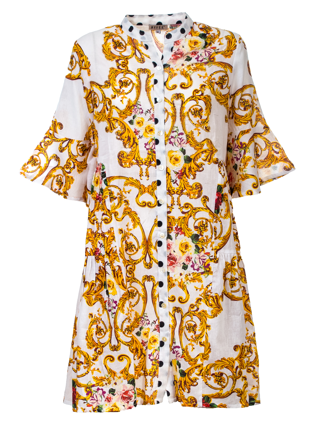 MIDI KAFTAN BAROQUE PRINT+EMB,5TG - WHITE